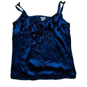 Ann Taylor Womens Silk Ruffle Tank Top Size 6 Blue